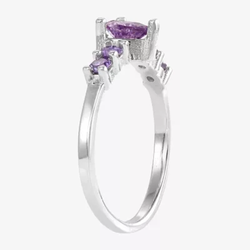 Girls Purple Cubic Zirconia Sterling Silver Heart Cocktail Ring
