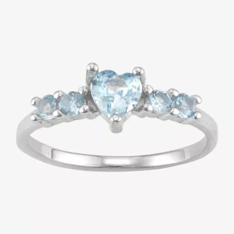Girls Blue Cubic Zirconia Sterling Silver Heart Cocktail Ring