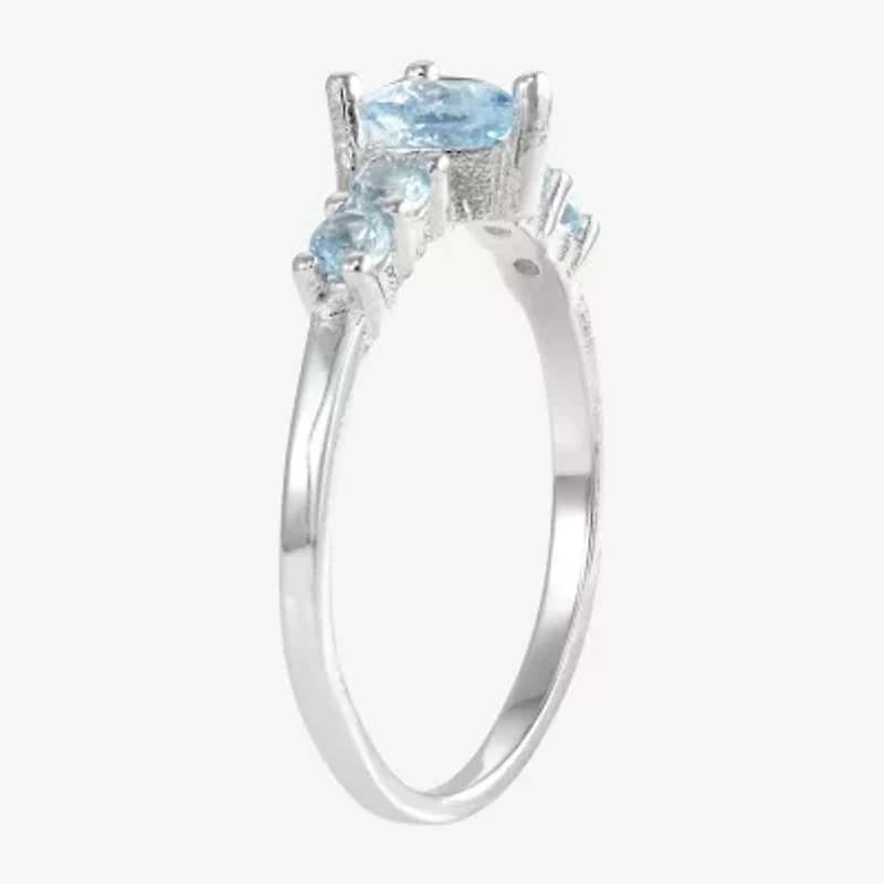 Girls Blue Cubic Zirconia Sterling Silver Heart Cocktail Ring