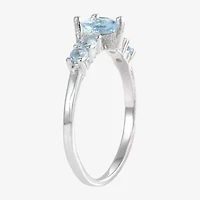 Girls Blue Cubic Zirconia Sterling Silver Heart Cocktail Ring