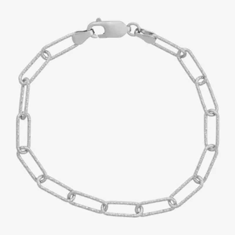 Made In Italy Womens Sterling Silver Solid Paperclip Ankle Bracelet