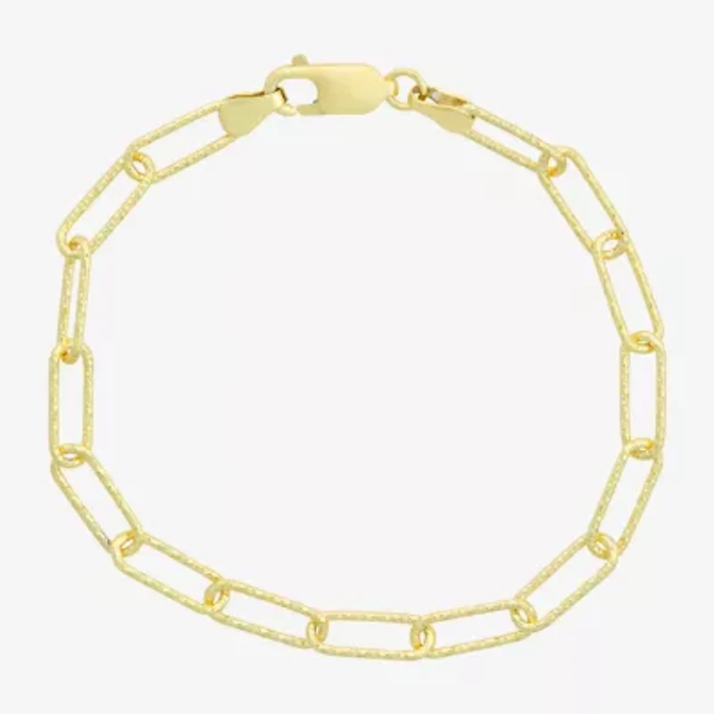 Made In Italy Womens 14K Gold Over Silver Solid Paperclip Ankle Bracelet