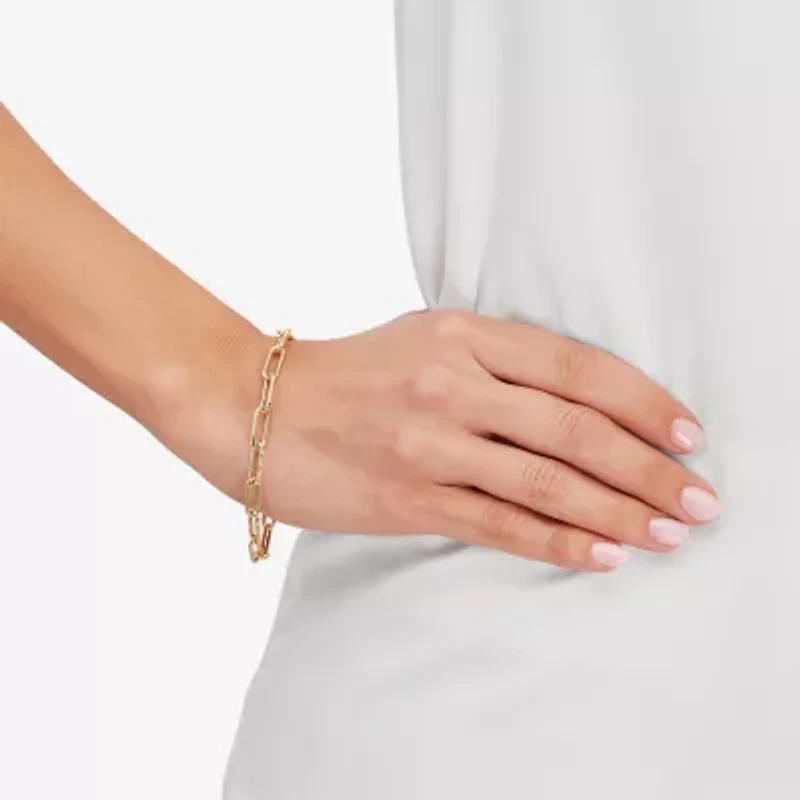 Gold Addiction Womens 14K Gold 8 Inch Hollow Paperclip Chain Bracelet