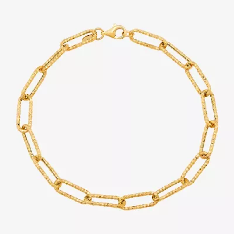 Made in Italy Womens 14K Gold 8 Inch Hollow Paperclip Chain Bracelet