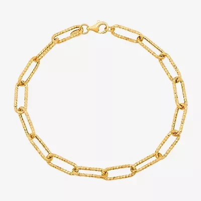 Made in Italy Womens 14K Gold 8 Inch Hollow Paperclip Chain Bracelet