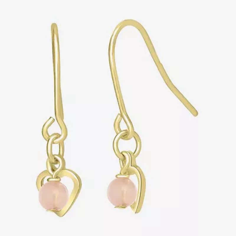 Silver Treasures Womens White Simulated Pearl 14K Gold Over Silver Heart Drop Earrings