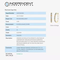 (H-I / I1) Womens 1 CT. T.W. Lab Grown White Diamond 10K Gold 25.6mm Hoop Earrings