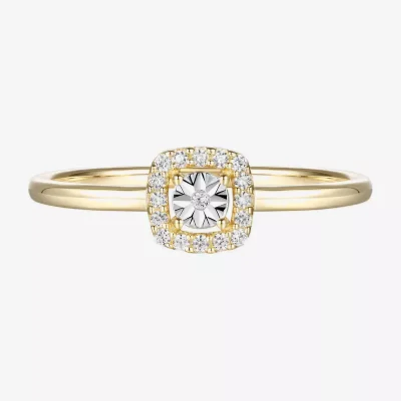 Womens 1/4 CT. T.W. Natural White Diamond 10K Gold Cushion Halo Cocktail Ring