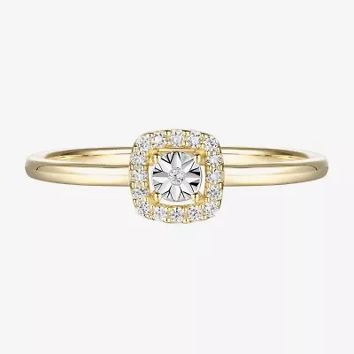 Womens 1/4 CT. T.W. Natural White Diamond 10K Gold Cushion Halo Cocktail Ring