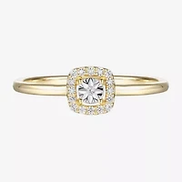 Womens 1/4 CT. T.W. Natural White Diamond 10K Gold Cushion Halo Cocktail Ring