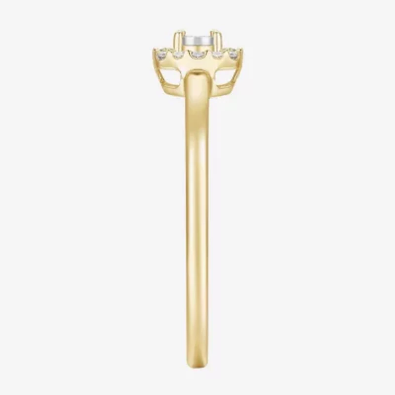 Womens 1/4 CT. T.W. Natural White Diamond 10K Gold Cushion Halo Cocktail Ring