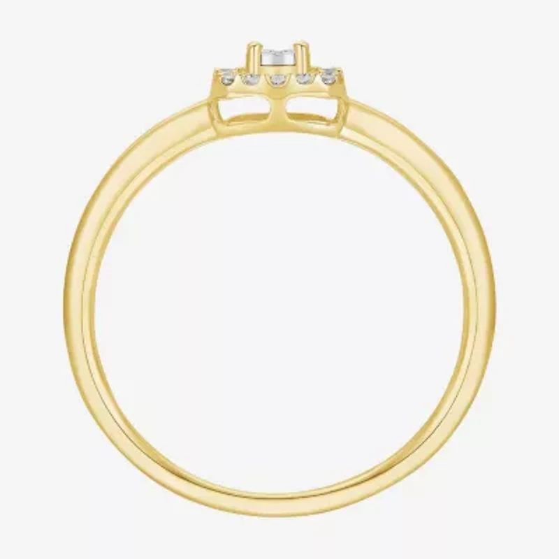 Womens 1/4 CT. T.W. Natural White Diamond 10K Gold Cushion Halo Cocktail Ring