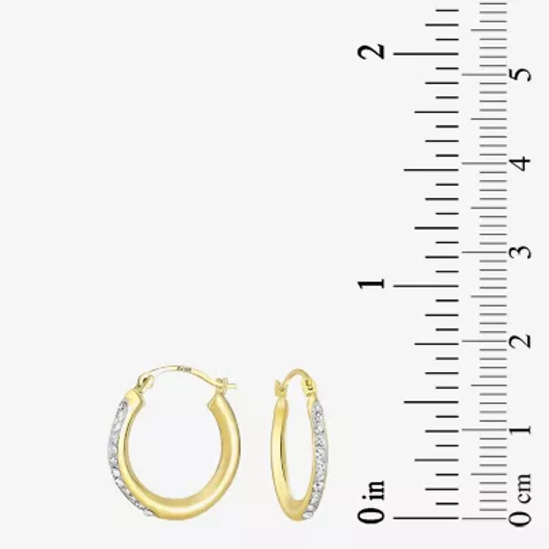 Womens White Crystal 10K Gold 18mm Round Hoop Earrings