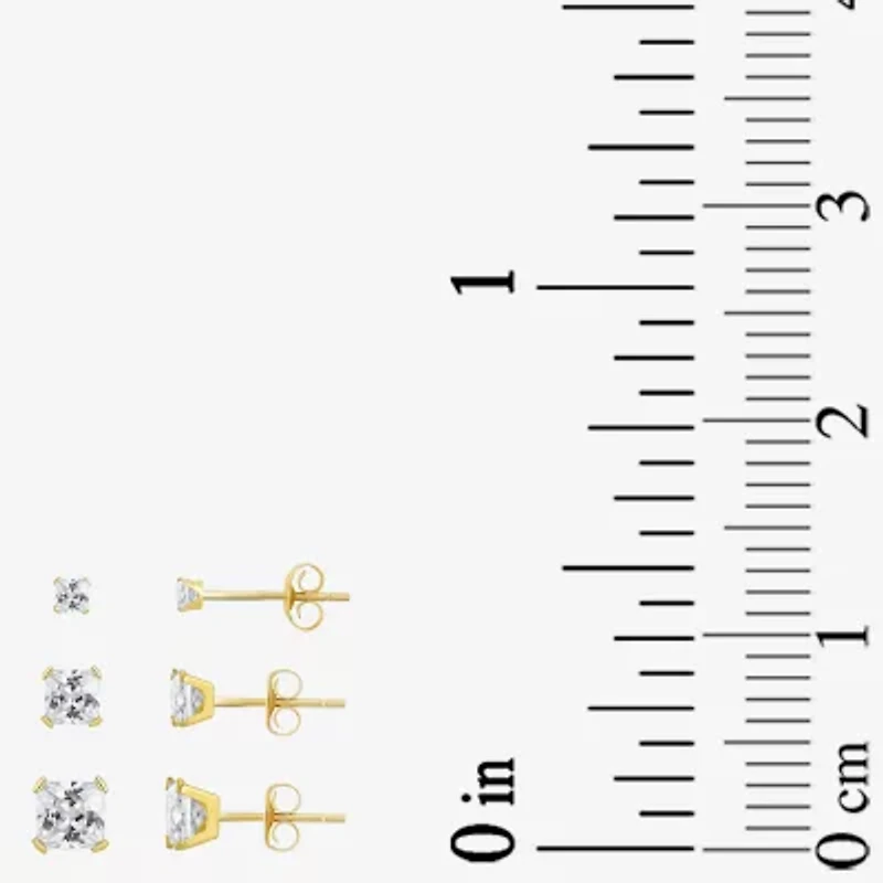 Womens Cubic Zirconia 10K Gold Round 3 Pair Earring Set