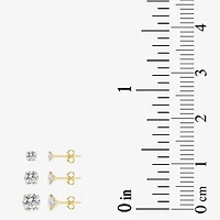 Womens Cubic Zirconia 10K Gold Round 3 Pair Earring Set
