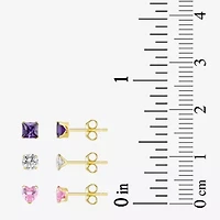 Womens Multi Color Cubic Zirconia 10K Gold Round 3 Pair Earring Set