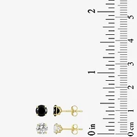 Womens Black Cubic Zirconia 14K Gold Round Earring Set