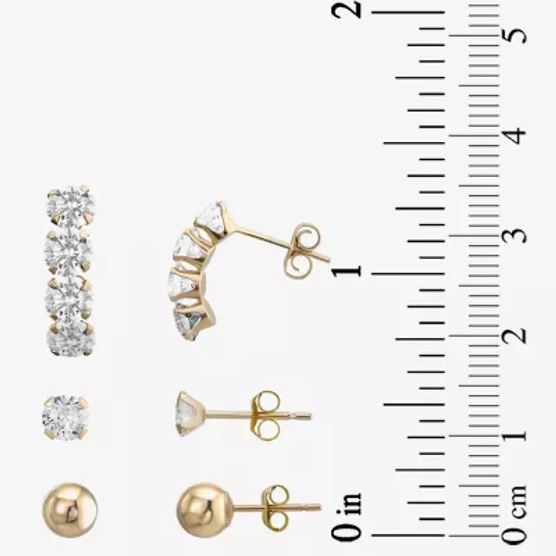Womens Lab Created Cubic Zirconia 10K Gold Ball 3 Pair Earring Set