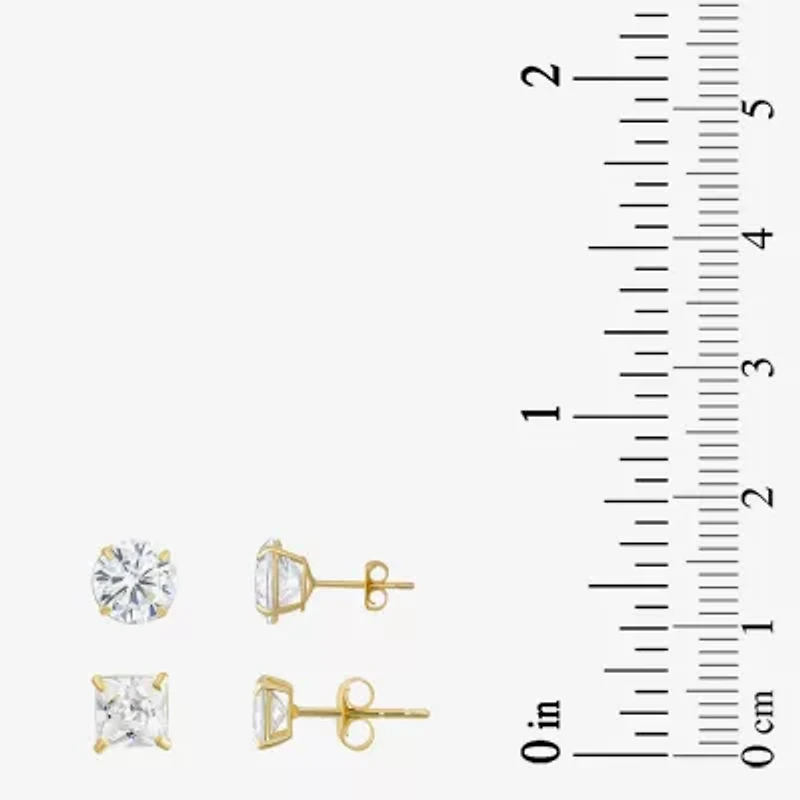 Womens Cubic Zirconia 10K Gold 2 Pair Earring Set