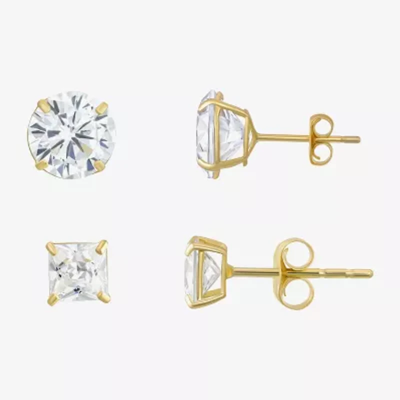 Womens Cubic Zirconia 10K Gold 2 Pair Earring Set