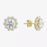 Cluster Flower Cubic Zirconia Stud Earrings 14K Gold