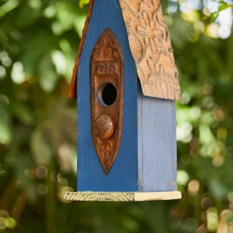 Glitzhome 13.25" Retro Blue Distressed Bird House