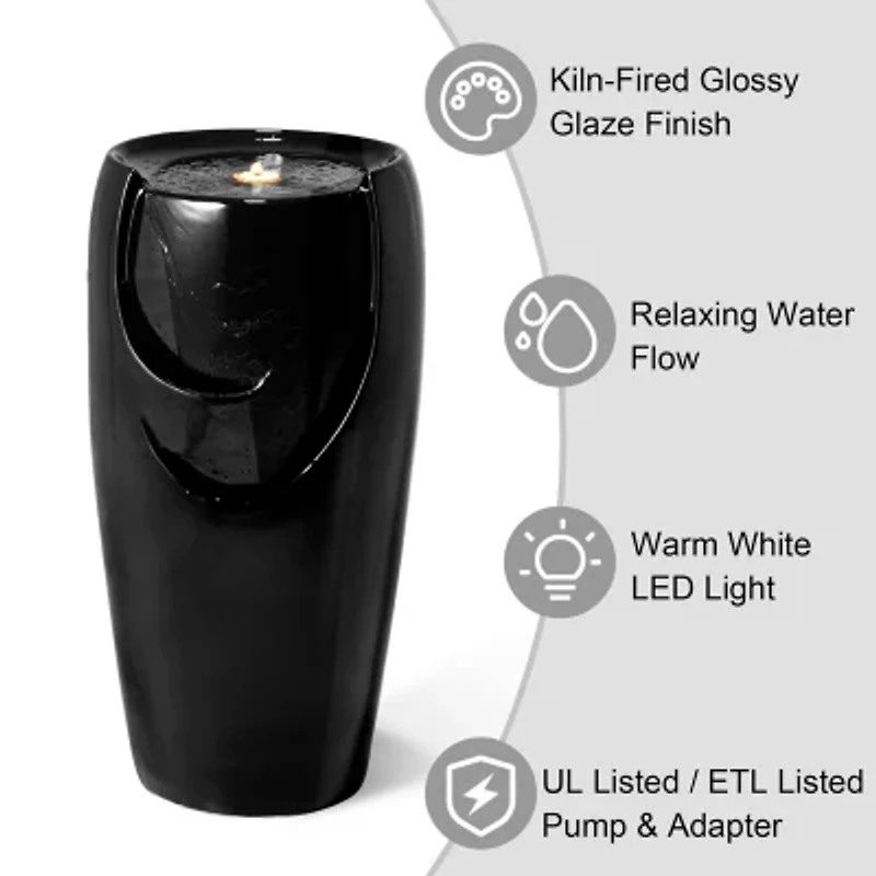 Glitzhome 29.25" Black Ceramic Pot Outdoor Fountain
