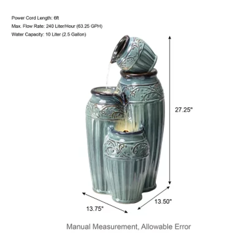 Glitzhome 27.25" Turquoise Ceramic Pot Outdoor Fountain
