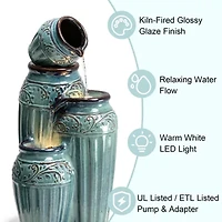 Glitzhome 27.25" Turquoise Ceramic Pot Outdoor Fountain