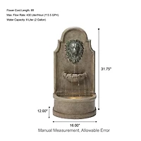 Glitzhome 31.75" 3-Tier Lion Head Resin Outdoor Fountain