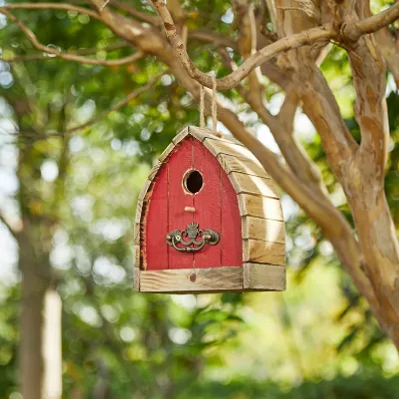 Glitzhome 8.5" Washed Red Distressed Outdoor Wooden Bird House