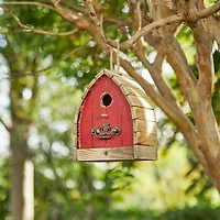Glitzhome 8.5" Washed Red Distressed Outdoor Wooden Bird House