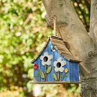 Glitzhome 10.5" Distressed Solid Wood Wide Bird House
