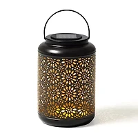 Glitzhome 8.75" Black Metal Solar Powered Decorative Lantern
