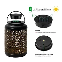 Glitzhome 8.75" Black Metal Solar Powered Decorative Lantern