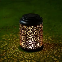 Glitzhome 8.75" Black Metal Solar Powered Decorative Lantern