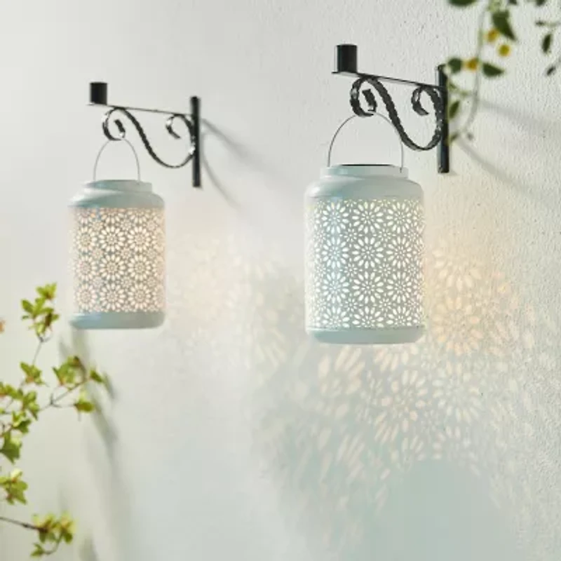 Glitzhome 8.75" White Metal Solar Hanging Decorative Lantern