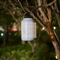 Glitzhome 8.75" White Metal Solar Hanging Decorative Lantern