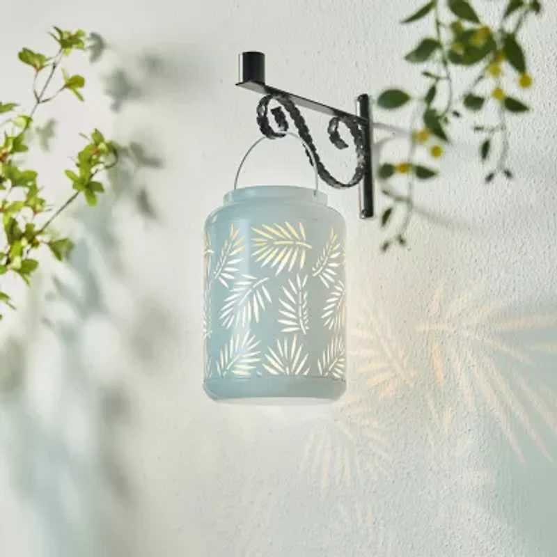 Glitzhome 8.75" White Metal Leaf Solar Decorative Lantern