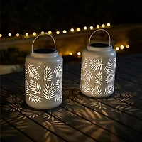 Glitzhome 2-pc. 8.75" Metal Leaf Solar Decorative Lantern
