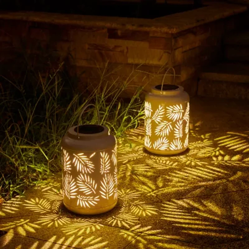 Glitzhome 2-pc. 8.75" Metal Leaf Solar Decorative Lantern