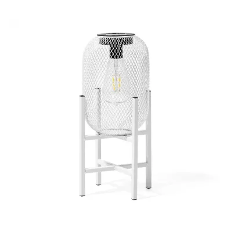 Glitzhome 14.25" White Metal Solar Decorative Lantern