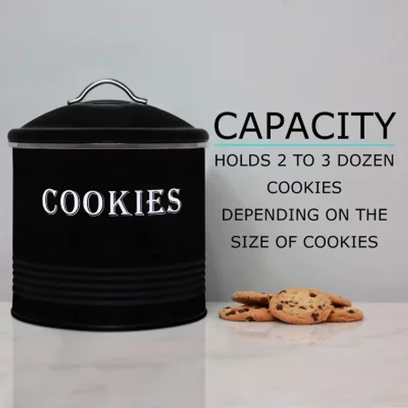 Blue Donuts Tin Black Cookie Jar Canister