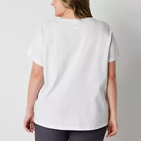 Xersion Womens Cotton Crew Neck Short Sleeve T-Shirt Plus