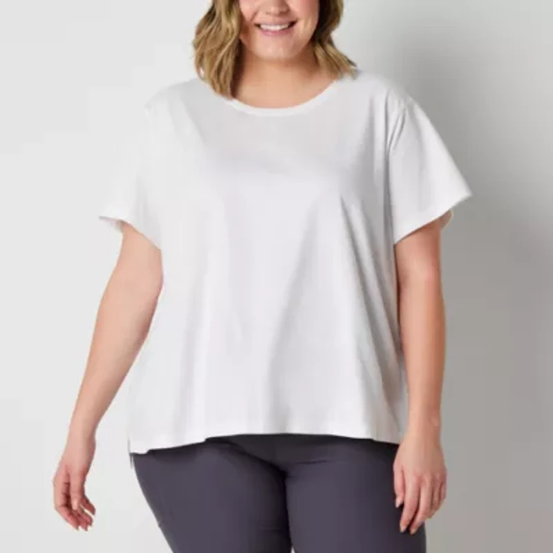 Xersion Womens Cotton Crew Neck Short Sleeve T-Shirt Plus