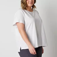 Xersion Womens Cotton Crew Neck Short Sleeve T-Shirt Plus