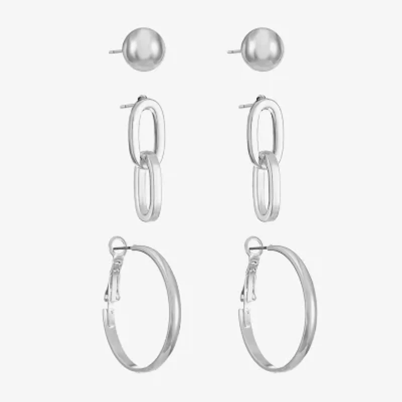 Liz Claiborne Stud, Drop And Hoop Womens Surgical Steel Hypoallergenic 3 Pair Earring Set