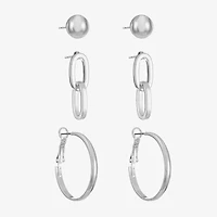 Liz Claiborne Stud, Drop And Hoop Womens Surgical Steel Hypoallergenic 3 Pair Earring Set