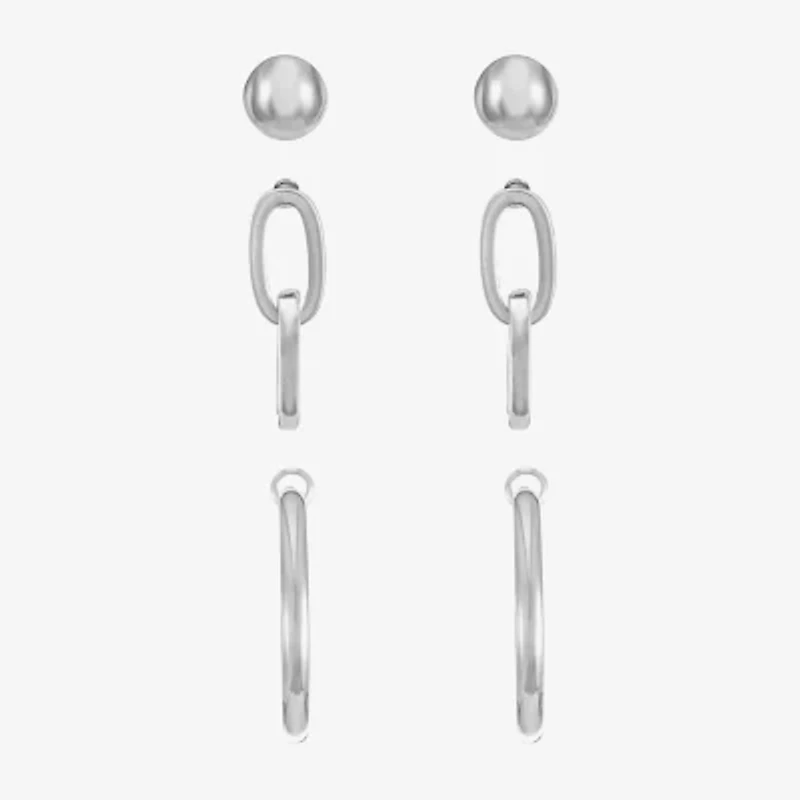 Liz Claiborne Stud, Drop And Hoop Womens Surgical Steel Hypoallergenic 3 Pair Earring Set