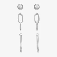 Liz Claiborne Stud, Drop And Hoop Womens Surgical Steel Hypoallergenic 3 Pair Earring Set
